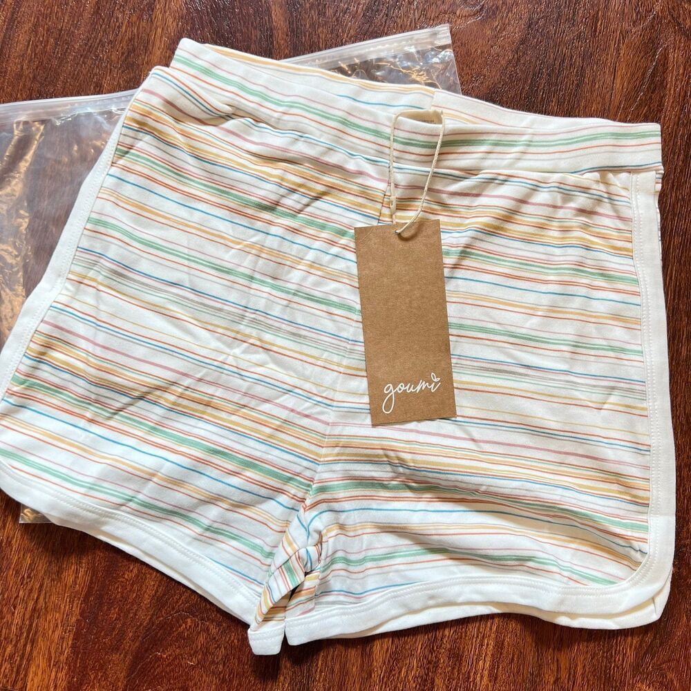 NWT Goumi Kids Boardwalk Stripe Shorts Youth SZ 8-9Y Medium Bamboo Pockets
